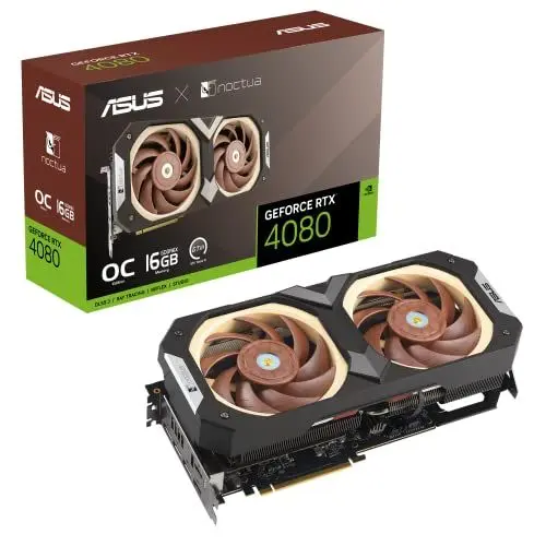 Produktbild: ASUS GeForce RTX 4080 16GB Noctua OC Edition GDDR6X Gaming Grafikkarte (DLSS 3, PCIe 4.0, 16GB GDDR6X, 2X HDMI 2.1a, 3X DisplayPort 1.4a, RTX4080-O16G-NOCTUA)