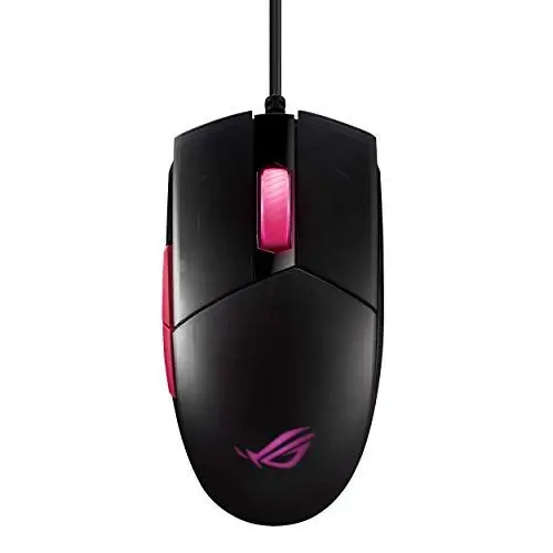 Produktbild: ASUS ROG Strix Impact II Electro Punk kabelgebundene Gaming Maus (beidhändig, ergonomisch, optischer 6.200 DPI-Sensor, leichtes Design, Aura-Sync) schwarz / pink