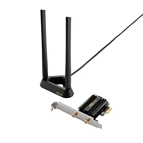 Produktbild: ASUS PCE-AXE59BT AXE5400 WiFi 6E PCI-E Adapter (zwei externe Antennen, 6GHz Band, 160MHz, Bluetooth 5.2, WPA3, OFDMA, MU-MIMO)