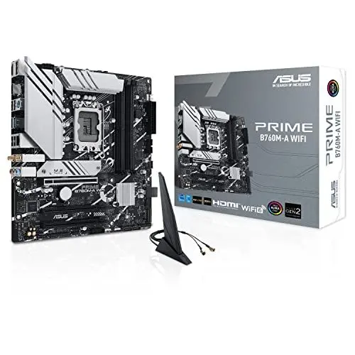 Produktbild: ASUS PRIME B760M-A WIFI Mainboard Sockel Intel LGA 1700 (Intel B760, mATX, DDR5 Speicher, PCIe 4.0, 2x M.2, WiFi 6, Aura Sync), Schwarz