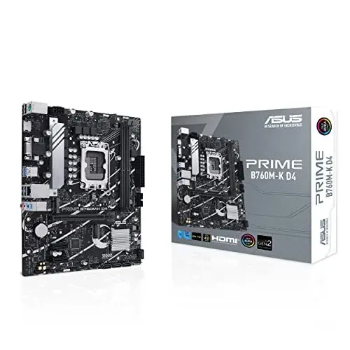 Produktbild: ASUS PRIME B760M-K D4 Gaming Mainboard Sockel Intel LGA 1700 (Intel B760, mATX, DDR4 Speicher, 2x PCIe 4.0 M.2, Aura Sync)
