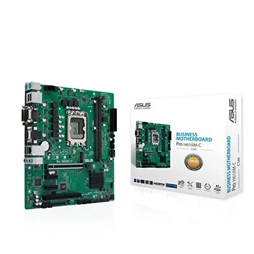 Produktbild: ASUS PRO H610M-C CSM Motherboard, Intel H610, LGA1700, DDR5, PCI 5.0, LAN Intel 1Gb, Realtek 7.1 Surround, 1xM.2, 4xSATA 6GB/s, USB 3.2 Gen 2, ASUSK Control Center Express, Schwarz, mATX
