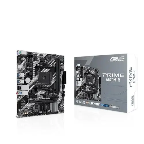 Produktbild: ASUS Prime A520M-R AMD Ryzen AM4 mATX Mainboard mit M.2-Unterstützung, Realtek 1 GB Ethernet, HDMI, SATA 6 Gbit/s, USB-Unterstützung 5 Gbps hinten und vorne, schwarz