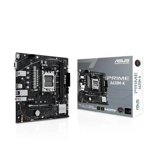 Produktbild: ASUS Prime A620M-K Mainboard Sockel AMD A620 (Ryzen 7000, Micro-ATX, DDR5 Speicher, PCIe 4.0, BIOS Flashback, USB 3.2 Gen 2, Aura Sync)