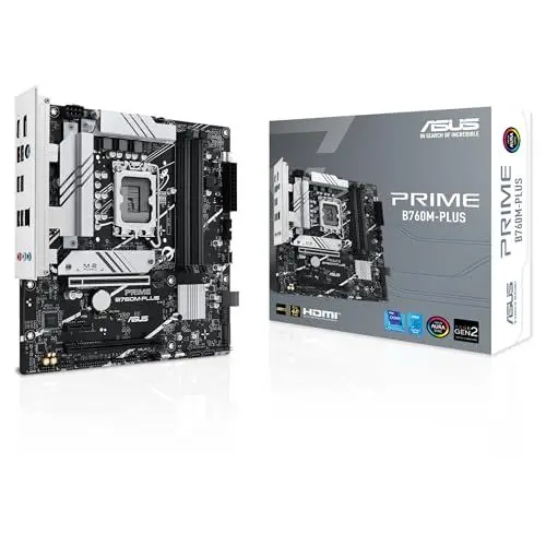 Produktbild: ASUS Prime B760M-PLUS Gaming Mainboard Sockel Intel LGA 1700 (mATX, PCIe 4.0, DDR5, 2X M.2, SATA 6Gbit/s, DisplayPort, HDMI, Aura Sync)
