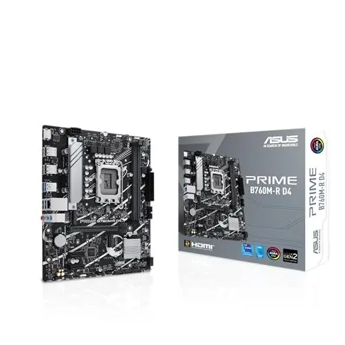 Produktbild: ASUS Prime B760M-R D4 Gaming Mainboard Sockel Intel LGA 1700 (microATX, PCIe 4.0, DDR4, 2.5Gb Ethernet, HDMI, SATA 6 Gbit/s, Aura Sync)