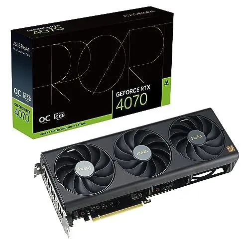 Produktbild: ASUS ProArt GeForce RTX 4070 OC Edition 12GB GDDR6X Gaming Grafikkarte (NVIDIA GeForce RTX4070, DLSS 3, PCIe 4.0, 1x HDMI 2.1a, 3X DisplayPort 1.4a, PROART-RTX4070-O12G)