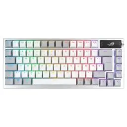 Produktbild: ASUS ROG Azoth White RGB Gaming-Tastatur (QWERTZ Layout, 75% Tastaturformfaktor, mechanische ROG NX-Switches, OLED-Display, Wireless mit Bluetooth, 2,4-GHz-RF, USB, Windows und MacOS-Modus, weiß)