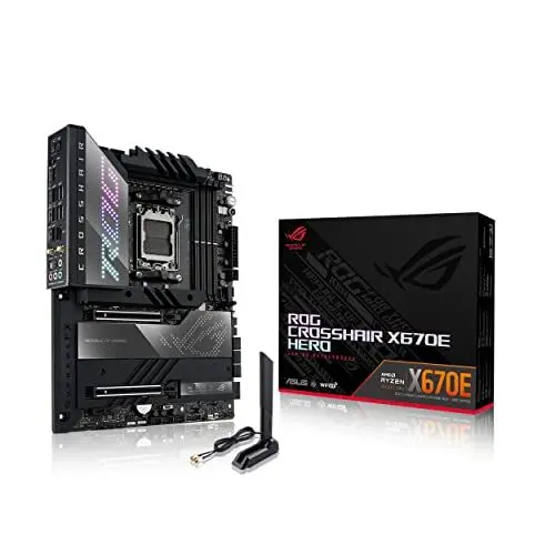 Produktbild: ASUS ROG CROSSHAIR X670E HERO Gaming Mainboard Sockel AMD AM5 (Ryzen 7000, ATX, DDR5 Speicher, 5x M.2, USB 3.2 Gen 2x2, 2x USB 4, PCIe 5.0, WiFi 6E, Aura Sync)