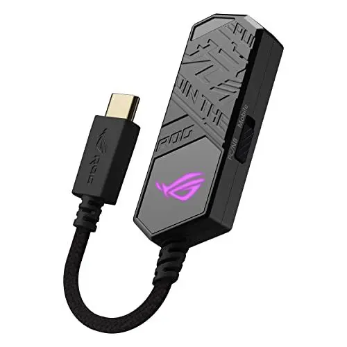Produktbild: ASUS ROG Clavis USB-C Gaming DAC (ESS 9281 Quad DAC Verstärker, AI Noise Canceling Mic, MQA Rendering, Aura Sync RGB, kompatibel mit PC, Mobile, Playstation 5 und Switch)