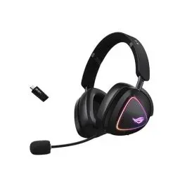 Produktbild: ASUS ROG Delta II kabelloses RGB Gaming Headset (ROG SpeedNova, Bluetooth 2,4 GHz, kabelgebunden 3,5-mm-Anschluss, 10 mm Super-Breitband-Boom-Mikrofon, DualFlow Audio, 110h Akkulaufzeit, Aura Sync)