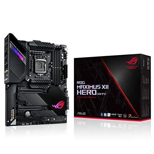 Produktbild: ASUS ROG Maximus XII Hero WiFi Gaming Mainboard Sockel 1200 (ATX, Intel Z490, DDR4 4666, USB 3.2 Gen 2, On-Board WiFI 6, 3x M.2-Steckplätze, Aura Sync)