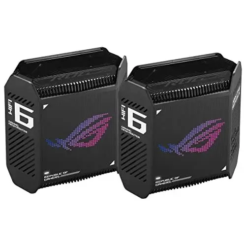 Produktbild: ASUS ROG Rapture GT6 AX10000 2er Set Tri-Band Gaming Mesh WiFi System kombinierbarer Router (Tethering als 4G und 5G Router-Ersatz, WiFi 6, bis 538qm Abdeckung, 6+ Zimmer, 2,5G Port, AIMesh) schwarz