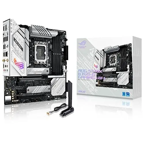 Produktbild: ASUS ROG STRIX B760-G GAMING WIFI Mainboard Sockel Intel LGA 1700 (Intel B760, mATX, DDR5 Speicher, PCIe 5.0, WiFi 6E, 2x PCIe 4.0 M.2, Aura Sync) weiß