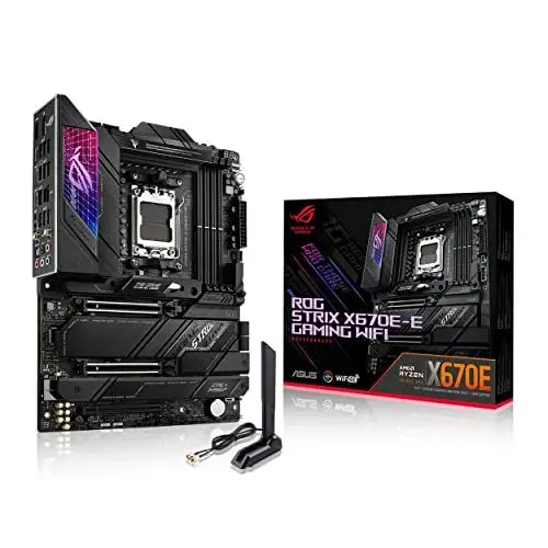 Produktbild: ASUS ROG STRIX X670E-E GAMING WIFI Mainboard Sockel AMD AM5 (Ryzen 7000, ATX, DDR5 Speicher, 4x M.2, USB 3.2 Gen 2x2, PCIe 5.0, Q-Release, M.2-Combo-Sink, WiFi 6E, Aura Sync)