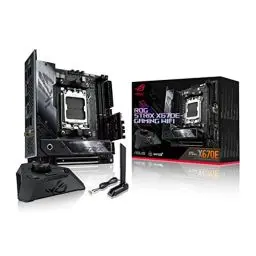 Produktbild: ASUS ROG STRIX X670E-I GAMING WIFI Mainboard Sockel AMD AM5 (Ryzen 7000, mini-ITX, DDR5 Speicher, 2x M.2, USB 3.2 Gen 2x2, PCIe 5.0, 2x USB 4, M.2 Backplate, WiFi 6E, Aura Sync)