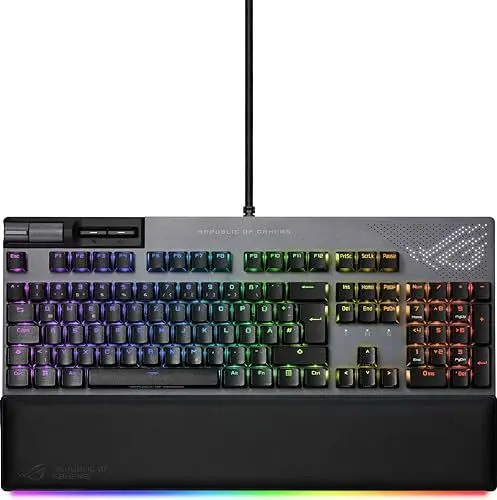 Produktbild: ASUS ROG Strix Flare II Animate mechanische Gaming Tastatur (austauschbare ROG NX-Switches, PBT-Doubleshot-Tastenkappen, LED-Display, 8000 Hz, Aura Sync RGB-Beleuchtung, DE QWERTZ-Layout) schwarz