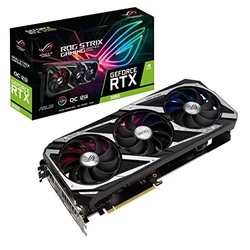 Produktbild: ASUS ROG Strix GeForce RTX3060 12G V2 OC Edition Gaming Grafikkarte(LHR(Lite Hash Rate),Nvidia Ampere,DLSS,PCIe 4.0,12GB DDR6 Speicher,2x HDMI 2.1,3x DisplayPort 1.4a,ROG-STRIX-RTX3060-O12G-V2-GAMING)