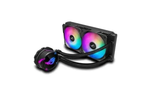 Produktbild: ASUS ROG Strix LC 240 RGB adressierbare RGB-Radiatorlüfter (2x 120 mm Lüfter, AIO Wasserkühlung, Aura Sync RGB, mit RGB Lüfter), Schwarz