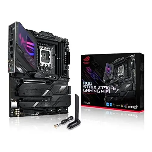 Produktbild: ASUS ROG Strix Z790-E Gaming WIFI Mainboard Sockel Intel LGA1700 (ATX, DDR5 Speicher, 5x M.2, PCIe 5.0, WiFi 6E, AI Overclocking, Aura Sync)