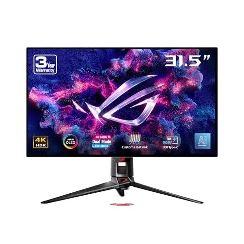 Produktbild: ASUS ROG Swift OLED PG32UCDP - 32 Zoll 4K UHD Gaming Monitor - 240-480 Hz, 0.03ms GtG, G-Sync, FreeSync, AdaptiveSync, 10-bit, DisplayHDR 400 TB - 16:9, 3840x2160, DP 1.4, HDMI, 90W USB-C, USB-Hub