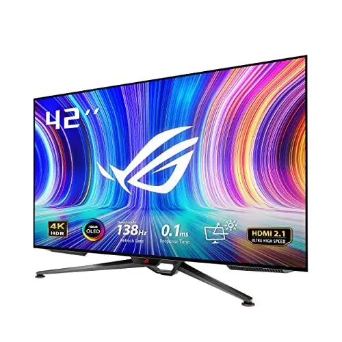 Produktbild: ASUS ROG Swift OLED PG42UQ - 41,5 Zoll 4K UHD Gaming Monitor - 138 Hz, 0.1ms GtG, G-Sync, 10-bit, HDR 10 - Stativ Sockel, smarte Kühlung, 16:9, 3840x2160, DP 1.4 DSC, HDMI 2.1, USB-Hub