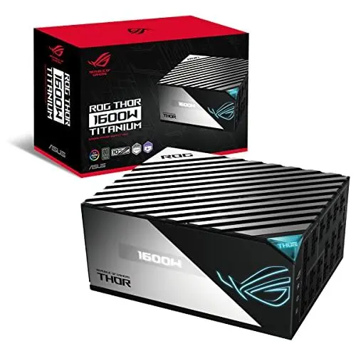 Produktbild: ASUS ROG Thor 1600W Titanium Netzteil (1600W, Aura Sync RGB-Beleuchtung, OLED Display, PCIe 5.0 Ready, Galliumnitrid-Transistoren, Digitale Steuerung und Low-ESR-Kondensatoren)