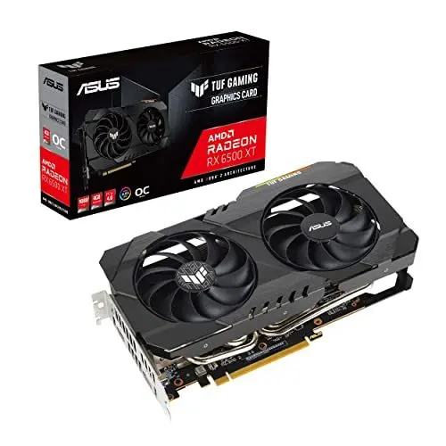 Produktbild: ASUS TUF AMD Radeon RX 6500XT OC Gaming Grafikkarte (4GB GDDR6, PCIe 4.0, Aura Sync, HDMI 2.1, DisplayPort 1.4a, TUF-RX6500XT-O4G-GAMING)