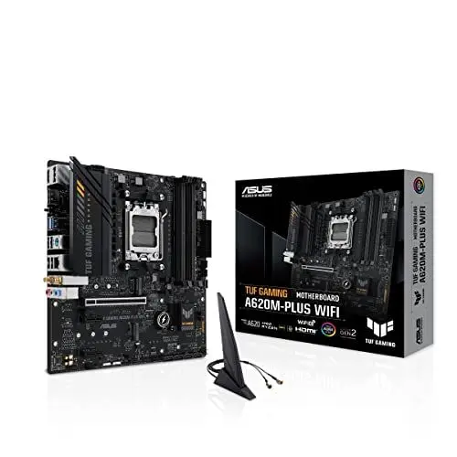 Produktbild: ASUS TUF GAMING A620M-PLUS WIFI Mainboard Sockel AMD A620 (Ryzen 7000, micro-ATX, DDR5 Speicher, PCIe 4.0, Wi-Fi 6, USB 3.2 Gen 2, Aura Sync)