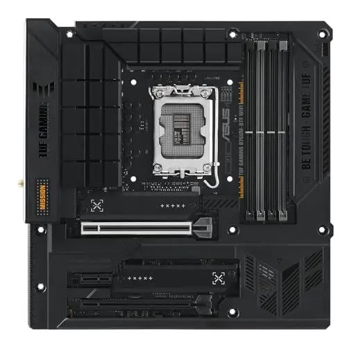Produktbild: ASUS TUF GAMING B760M-BTF WIFI D4 Mainboard Sockel Intel LGA 1700 (Intel B760, mATX, DDR4 Speicher, PCIe 5.0, 2x M.2, WiFi 6, Thunderbolt 4, Aura Sync)
