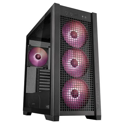 Produktbild: ASUS TUF Gaming GT302 ARGB Black Mid-Tower-ATX-Gehäuse (4X 140 x 28-mm-ARGB-Lüfter, austauschbare Seitenteile, unterstützt ATX-Mainboards mit versteckten Anschlüssen, Mesh-Frontpanel, schwarz)