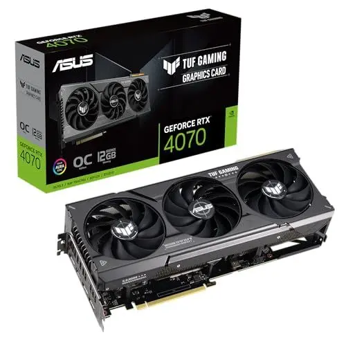 Produktbild: ASUS TUF Gaming GeForce RTX 4070 12GB GDDR6X OC Edition Gaming Grafikkarte (NVIDIA GeForce RTX4070 DLSS 3, PCIe 4.0, 1x HDMI 2.1, 3X DisplayPort 1.4a, TUF-RTX4070-O12G-GAMING)