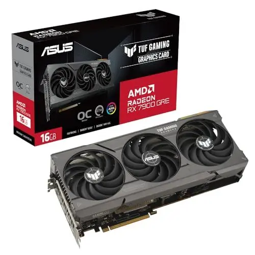 Produktbild: ASUS TUF Gaming Radeon RX 7900 GRE OC Edition 16GB GDDR6 Gaming Grafikkarte (AMD Radeon RX7900 GRE, PCIe 4.0, 1x HDMI 2.1, 3X DisplayPort 2.1, GPU Tweak III, TUF-RX7900GRE-O16G-GAMING)