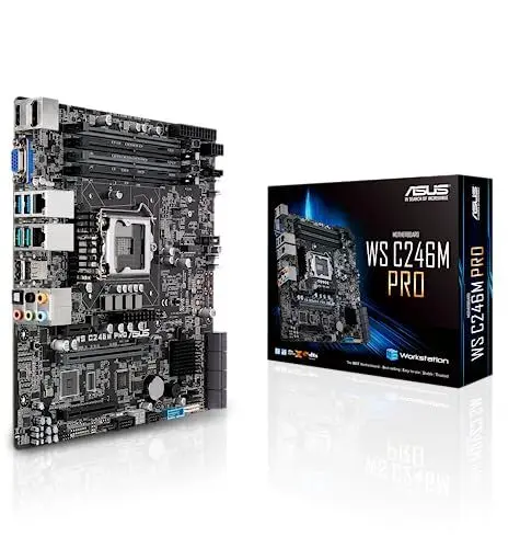 Produktbild: ASUS WS C246M PRO Workstation Mainboard (Micro-ATX, Intel Skylake / Skylake-Refresh Serie, LGA 1151-2, 4x DDR4 2666 MHz ECC, PCIe 3.0, SATA, M.2, NVME, SATA, Dual LAN)