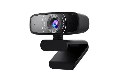 Produktbild: ASUS Webcam C3 Full HD USB-Kamera (1080p-Auflösung, 30 FPS, Beamforming-Mikrofon, 360° Drehmechanismus, kompatibel mit Skype, Teams und Zoom)