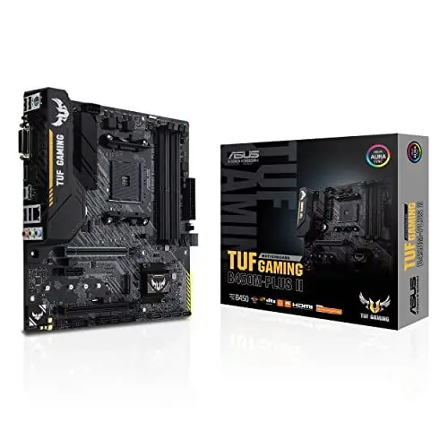 Produktbild: Asus TUF Gaming B450M-Plus II Mainboard Sockel AM4 (mATX, AMD Ryzen, DDR4-Speicher, M.2, USB 3.1 Gen1+ Gen2, Aura Sync, Ai Noise Cancelling Mikrofon)