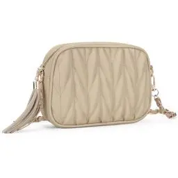 Produktbild: Asvert Damen Umhängetasche, Gesteppte Umhängetasche Handtaschen, Schultertasche Trendy Abendbeutel Leder, Geldbörse mit langkettigem Riemen (Beige)