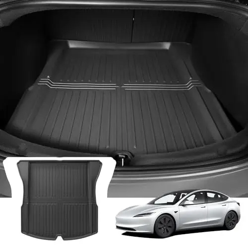 Produktbild: ASZSK Kofferraummatte für Tesla Model 3 2024 2025, aus TPE, auch für Tesla Model 3 Highland geeignet, Abriebfest und schmutzabweisend, allwettertaugliche Anti-Rutsch- und Wasserschutzmatte (schwarz)