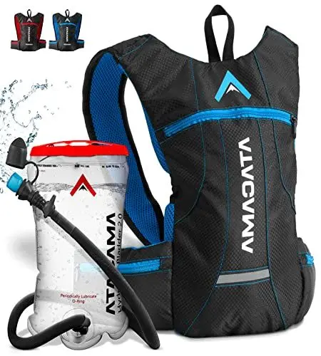 Produktbild: ATACAMA Trinkrucksack zum Laufen und Fahrrad Fahren 2l - wasserdicht, reflektierend, leicht - Trinksystem für Rucksack Laufrucksack Fahrradrucksack mit Trinkschlauch - Laufrucksack für Damen Herren