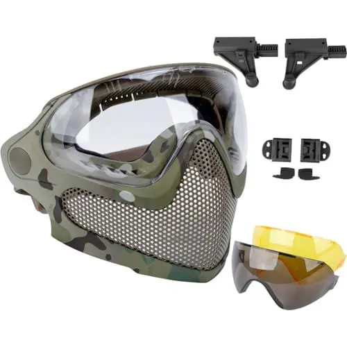 Produktbild: ATAIRSOFT Airsoft Maske 2 Modi Taktische Sicherheit Schutz Vollmaske Antibeschlagbrille Set mit 3 Wechselobjektiven MC