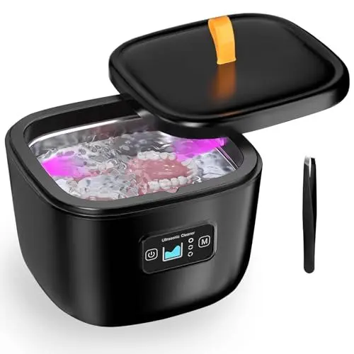 Produktbild: ATAUSD Ultraschallreiniger UV, Ultraschallreinigungsgerät Tragbarer 255ML Für Aligner, Retainer, Zahnersatz, Whitening Trays, Schmuck, Uhren, Schmuckreiniger mit 3 Modi Einstellungen 45KHz, Schwarz