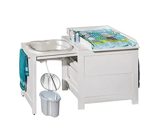 Produktbild: ATB Wickelkommode mit Baby Badewanne - Wickelaufsatz und Babywanne für Neugeborene - Faltbar Babybadewanne mit Gestell - Mobile Badewanne mit Wickeltisch Klappbar - Baby Changing Table