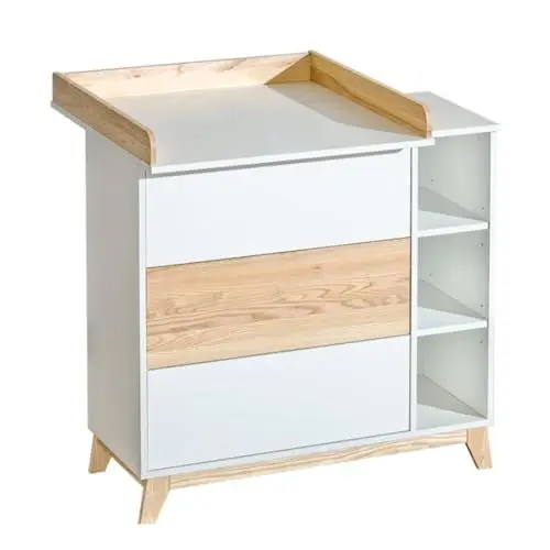 Produktbild: ATB Wickelkommode - Wickeltisch 102,5 x 102 x 76,5cm - Babyzimmer Komplettset - Funktional Möbel für Kinderzimmer - Bequemer Baby Wickeltisch mit Schubladen - Baby Changing Table - Weiße