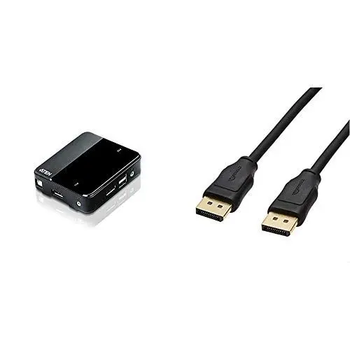 Produktbild: Aten CS782DP KVM Switch 2-Port USB DisplayPort & Amazon Basics - Verbindungskabel, DisplayPort auf DisplayPort, 0,9 m