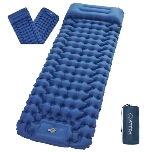 Produktbild: ATEPA Isomatte Selbstaufblasend Camping mit Fußpresse Pumpe, wasserdichte Luftmatratze Camping mit Kopfkissen, Ultraleicht Isomatte Outdoor Aufblasbare Schlafmatte Verbindbar für Wandern Backpacking