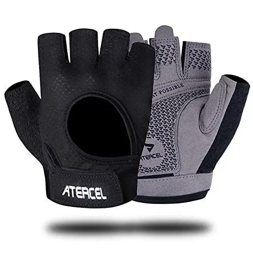 Produktbild: ATERCEL Fitness Handschuhe Fahrradhandschuhe für Herren und Damen, Atmungsaktive Trainingshandschuhe für Krafttraining,Bodybuilding,Kraftsport & Crossfit Training Grau M