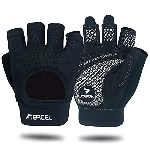 Produktbild: ATERCEL Fitness Handschuhe Fahrradhandschuhe für Herren und Damen, Atmungsaktive Trainingshandschuhe für Krafttraining,Bodybuilding,Kraftsport & Crossfit Training Schwarz L