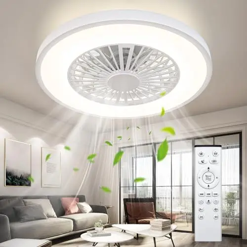 Produktbild: Ateroll Deckenventilator mit Licht, Gleichstrommotor 25W, LED 45W, RGB (3000 K-6500 K), 3000 LM, 6 einstellbare Windgeschwindigkeiten mit Fernbedienung, Timer, Lichtspeicher, 7 umkehrbare Lüfterflügel
