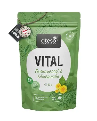 Produktbild: ATESO BIO DETOX KRÄUTERTEE mit Brennnessel, Löwenzahn & Ingwer – natürlicher Kräutertee für bewusste Fastenzeiten & Wohlfühlmomente – 100 % vegan & ohne Zusatzstoffe - lose 60g