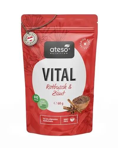 Produktbild: ATESO - DETOX YOUR FEELINGS - BIO Kräutertee mit Rotbusch, Zimt, Brennessel, Löwenzahn und Ingwer - Ohne Koffein - Ohne Zusätze - lose 60g